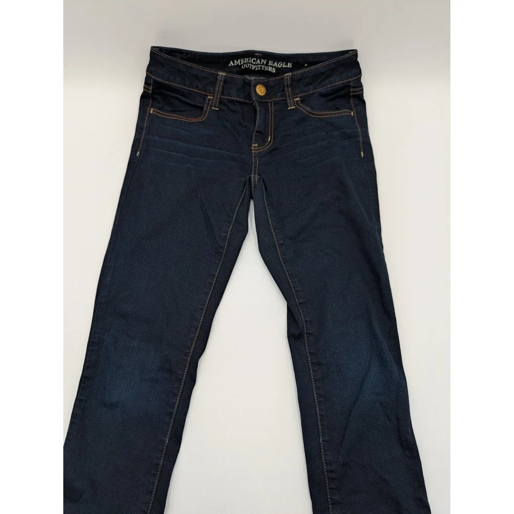 American Eagle Super Stretch Jeggings Dark Wash Indigo Low Rise Size 4 Long EUC